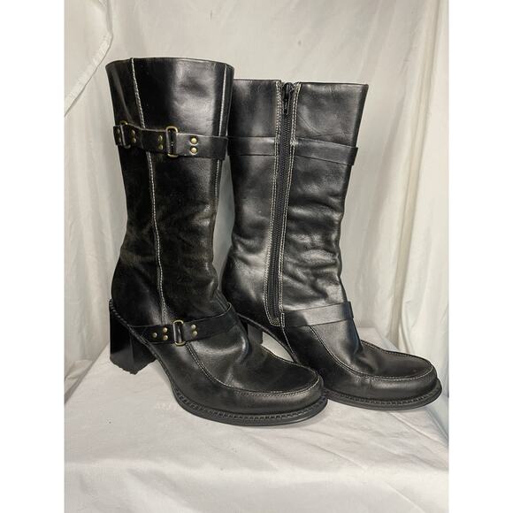 Indigo By Clark’s Leather Boots Women’s Size 6.5 Black Buckle Side Zip Heel Soft - Picture 2 of 16